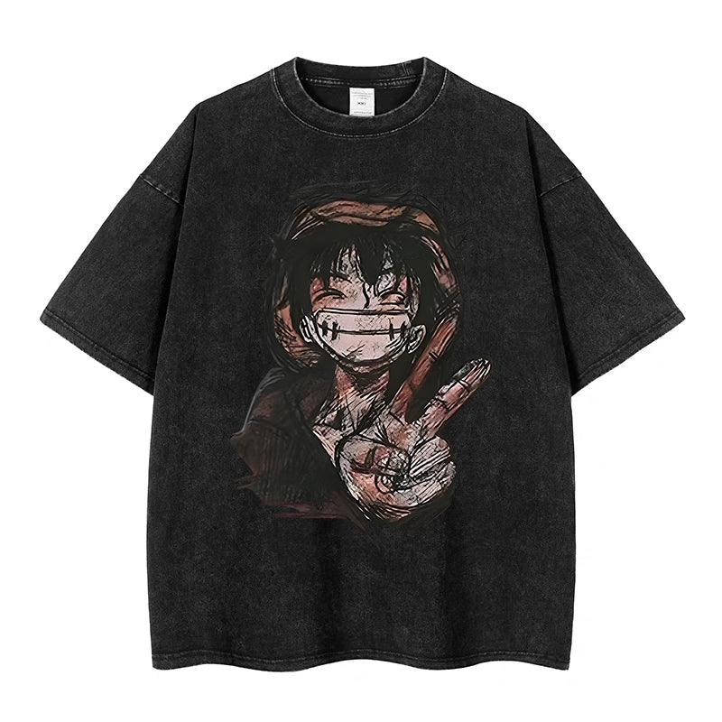 Monkey D Luffy Vintage Washed Oversized T - Shirt | Anime Graphic Tee